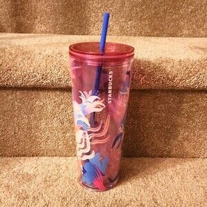 Starbucks 2023 Pink Tropical Floral See-Through Venti 24oz Tumbler NWT